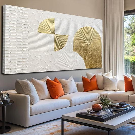 VAYIMDH Geometric Canvas Wall Paintings White and Gold Wall Art Contemporary Wall Decor 29"x58" Large Canvas Wall Art for Living Room Kitchen Artwork