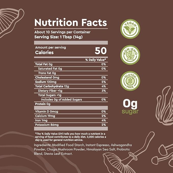 360 Nutrition Instant Mushroom Coffee with Chaga Superfood Mushroom and Prebiotics, Probiotics for Gut Health, and Focus Support | Dark Roast, No Added Sugar 5 oz (Gut Blend)