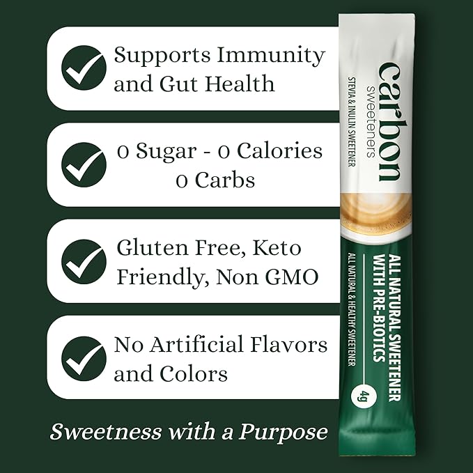 Carbon Sweeteners Variety Pack ??Stevia Sweetener Packets with Collagen, Turmeric, and Inulin ??Supports Joint, Skin, Immunity & Gut Health ??30 Single Serve Sachets (3 Functional Flavors, 10 Each)
