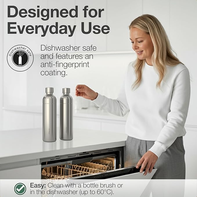 Premium 33 oz Stainless Steel Bottle - Compatible with Sodastream Art, Duo, Enso, Terra (not Aqua Fizz), Aarke Carbonator 3 | No expiration date | Dishwasher safe | Bpa-free