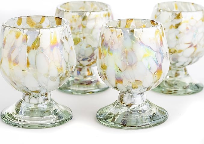 Authentic Mexican Tequila Hand Blown Shot Glasses - Set of 4-2 oz - Mini Glass Snifters - Heavy Base - Cognac (Gold)