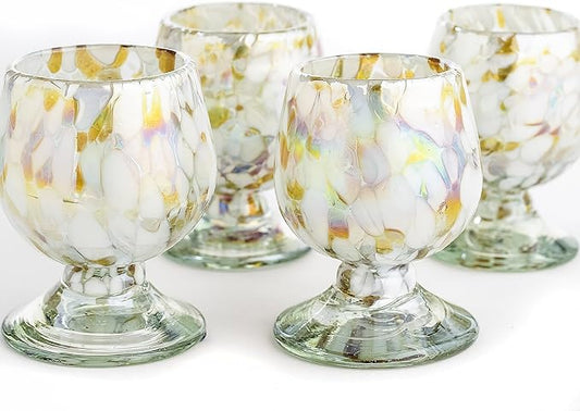 Authentic Mexican Tequila Hand Blown Shot Glasses - Set of 4-2 oz - Mini Glass Snifters - Heavy Base - Cognac (Gold)