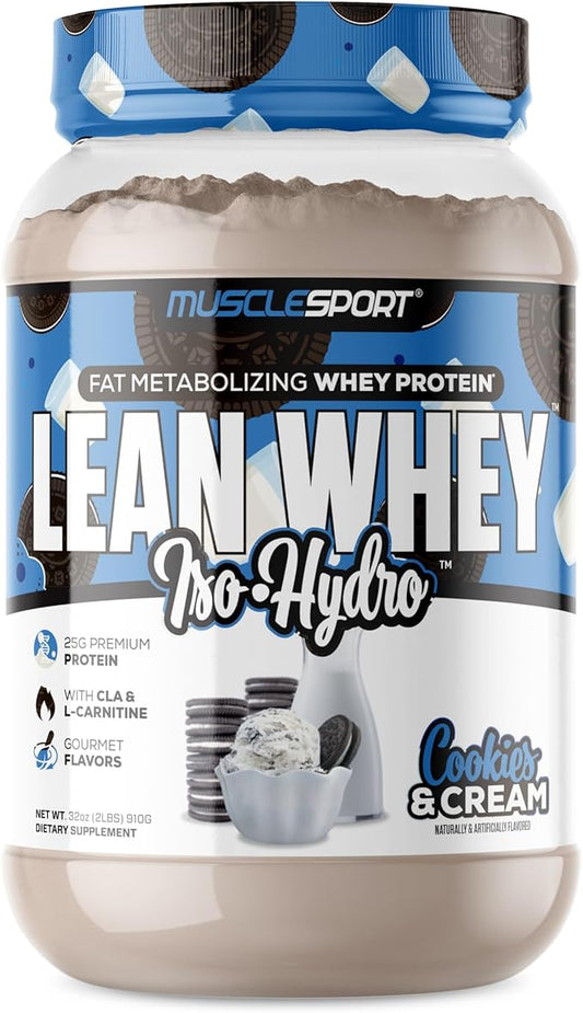 Musclesport Lean Whey Revolution?? Whey Protein Isolate with Hydrolyzed Whey - Low Calorie, Low Carb, Low Fat, Incredible Flavors - 25g Protein per Scoop (2lb, Cookies N Cream)