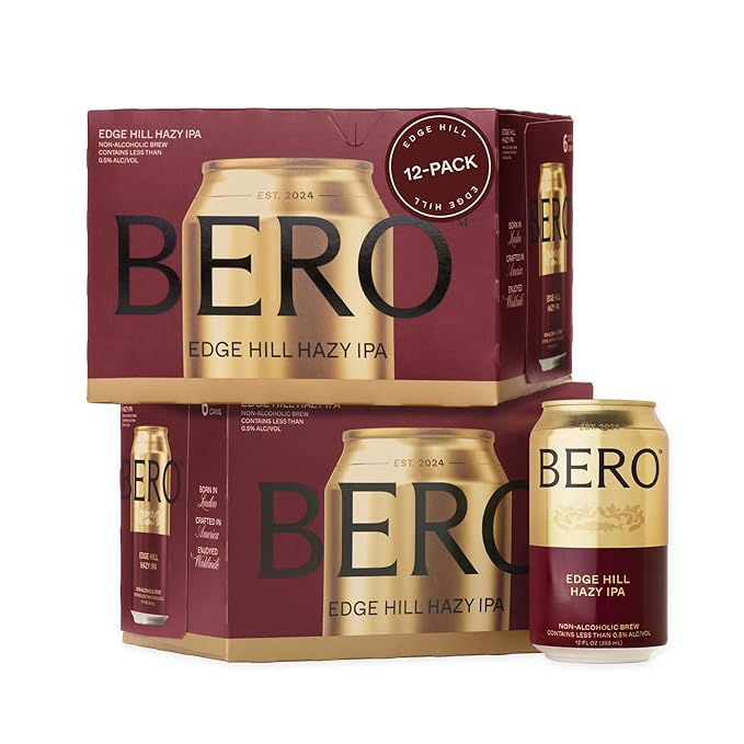 BERO Edge Hill Hazy IPA Non-Alcoholic Beer, 12-Pack Hoppy IPA-Style Craft Brew, NA Beer by Tom Holland, Bold and Hoppy Flavor, Alcohol Alternative Beverages for Any Occasion