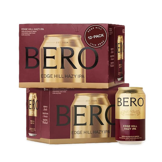 BERO Edge Hill Hazy IPA Non-Alcoholic Beer, 12-Pack Hoppy IPA-Style Craft Brew, NA Beer by Tom Holland, Bold and Hoppy Flavor, Alcohol Alternative Beverages for Any Occasion