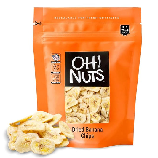 Oh! Nuts Dried Banana Chips - 3 lb - Dried Fruit Slices - Light Sugar Added - Dehydrated Fruit Bites - Packed in New York Zip-Seal Bag for Exceptional Freshness