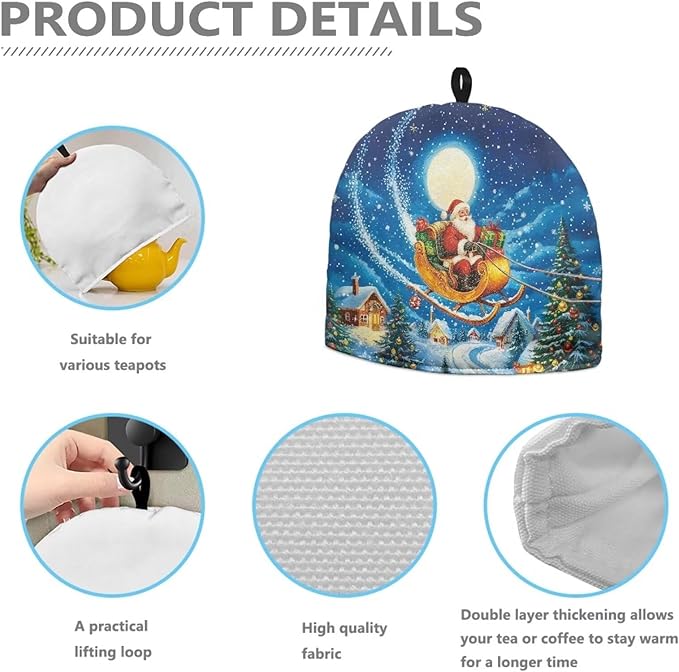 Santa Claus Warm Tea Cozy for Teapot Insulated Tea Pot Cover for Home Kitchen Accessories Cotton Tea Cozy Teapot Dust Protector Tea Cozies Covers for Christmas Decorative