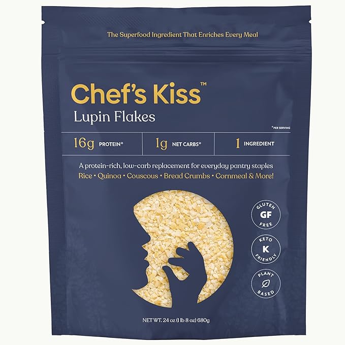 Chef???Kiss Lupin Flakes | 16g Protein, 1g Net Carbs, 15g Fiber | Gluten Free, Low Glycemic, Low Carb | Rice, Couscous, Cornmeal, Breadcrumb Alternative | High Protein, Keto |17 Servings, (24oz)