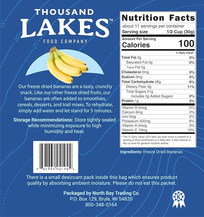 Thousand Lakes Freeze Dried Fruit - Sliced Bananas - Bulk 12 ounces | No Sugar Added