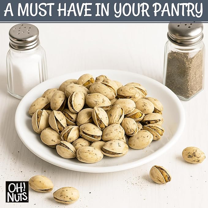 Oh! Nuts Spiced Pistachios ??Salt & Pepper, 2 LB ??Savory Seasoned Pistachios, Roasted Crunchy Snack ??Packed in Reclosable Bag to Maintain Freshness