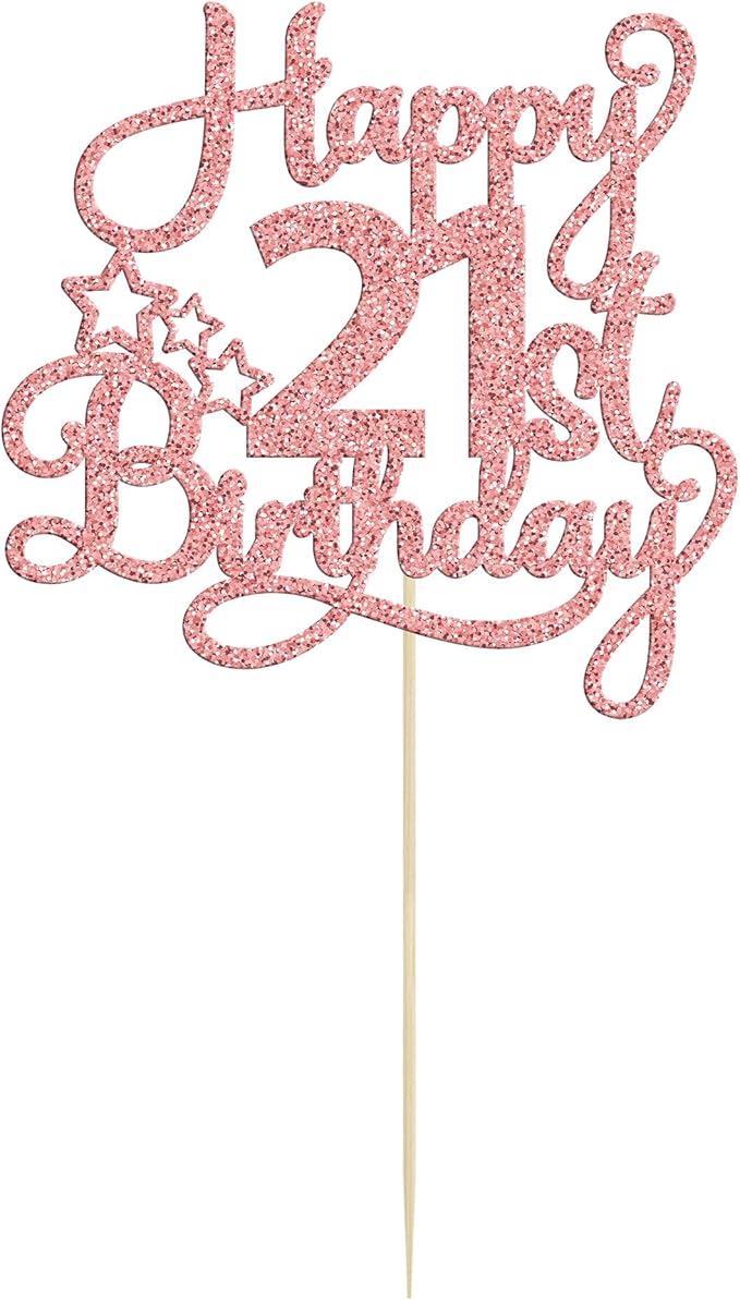 1 Pack Happy 21st Birthday Cake Topper - Rose Gold Glitter '21 & Fabulous' - Cheers to 21 Years Old Cake Pick for Celebrating Anniversary Party Decorations Supplies