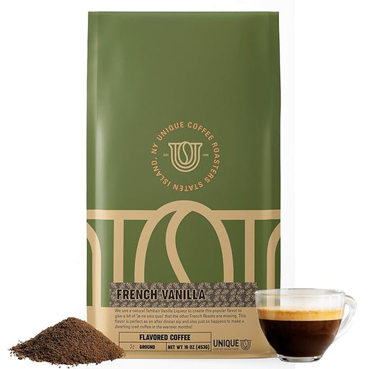 Gourmet French Vanilla Flavored Ground Coffee, 1 LB (16 oz) bag, Medium Roast, 100% Arabica Premium Quality Flavor
