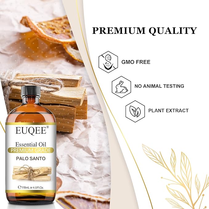 Palo Santo Essential Oil 118mL Pure Palo Santo Oil Premium Essential Oil with Glass Dropper for Diffuser, Soap Candle Making - 4Fl. Oz