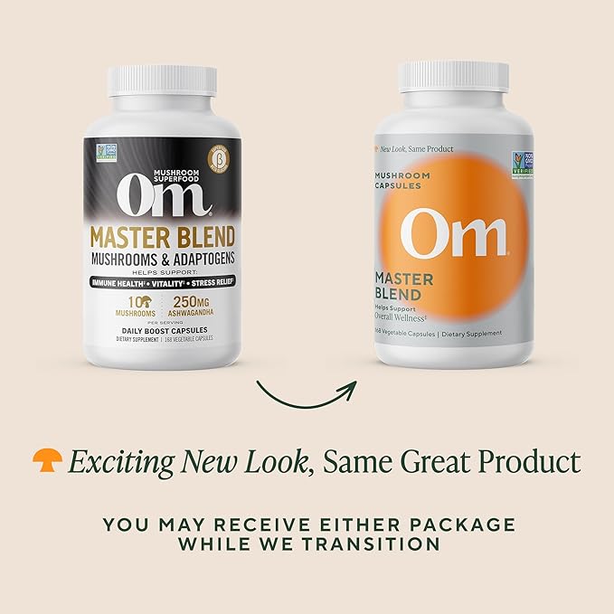 Om Master Blend Mushroom Capsules - Organic Mushroom Supplement with 10 Mushrooms and Ashwagandha ??Support Immunity, Gut Health & Stress Relief, 168 Count (56 Servings)