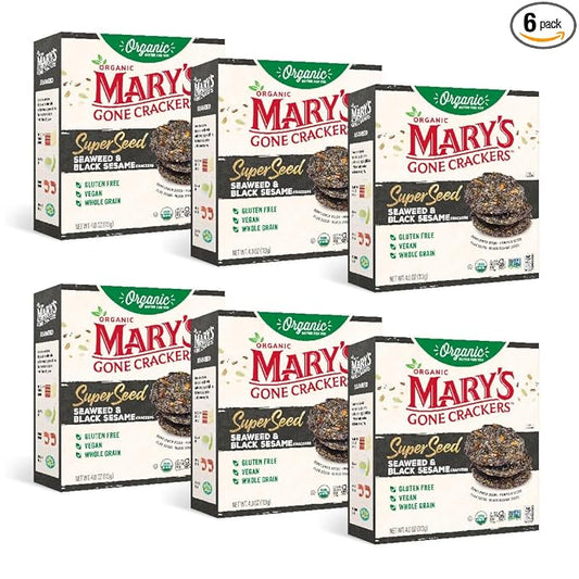 Mary's Gone Crackers Super Seed Crackers, Seaweed & Black Sesame, 4 Ounce (Pack of 6), Organic Plant Based Protein, Gluten Free