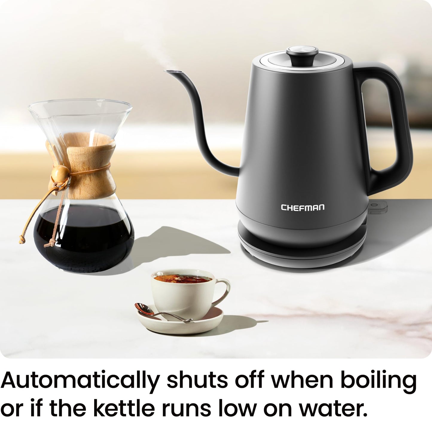 Chefman Gooseneck Electric Kettle, 0.8L Pour Over Tea Kettle for Coffee and Tea, One-Touch