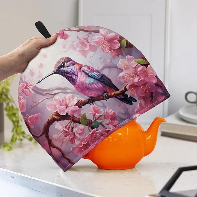 Cherry Blossom Tea Cozy for Teapot Insulated Hummingbird Tea Cozies Tea Kitchen Accessory Pot Cozy Home Decorative Tea Pot Cozy for Women