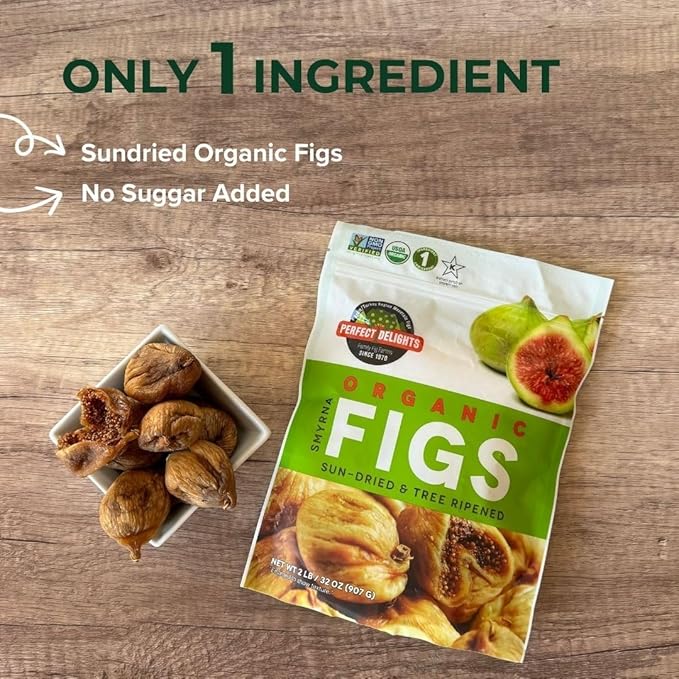 Perfect Delights Organic Turkish Figs, Vegan, Sun-Dried Pitted Figs, Healthy Fruit Snack for Kids and Adults - Single Pack (32 oz)