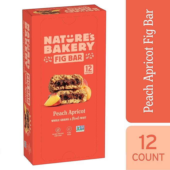 Nature?™s Bakery Whole Wheat Fig Bars, Peach Apricot, Real Fruit, Vegan, Non-GMO, Snack bar, 1 box with 12 twin packs (12 twin packs)