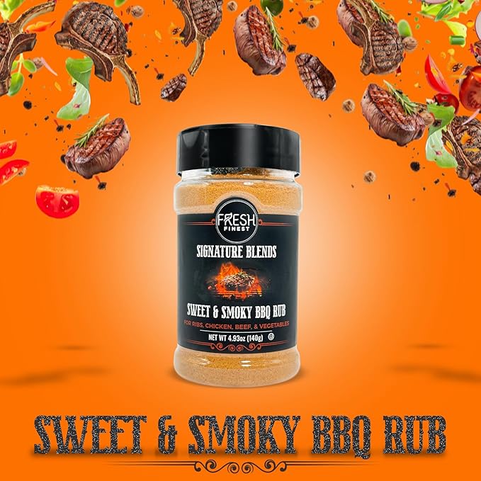 Fresh Finest Sweet & Smoky BBQ Rub - 4.93oz (140g) - Rich, Authentic, Kosher, All-Natural, Non-GMO, Gluten-Free