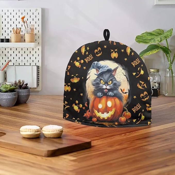 Boo Tea Cosy for Teapot Washable Tea Pot Cozy for Keeping Warm Black Cat Kettle Cover for Halloween Day Party Gifts,Dust Proof Breakfast Tea Pot Cover