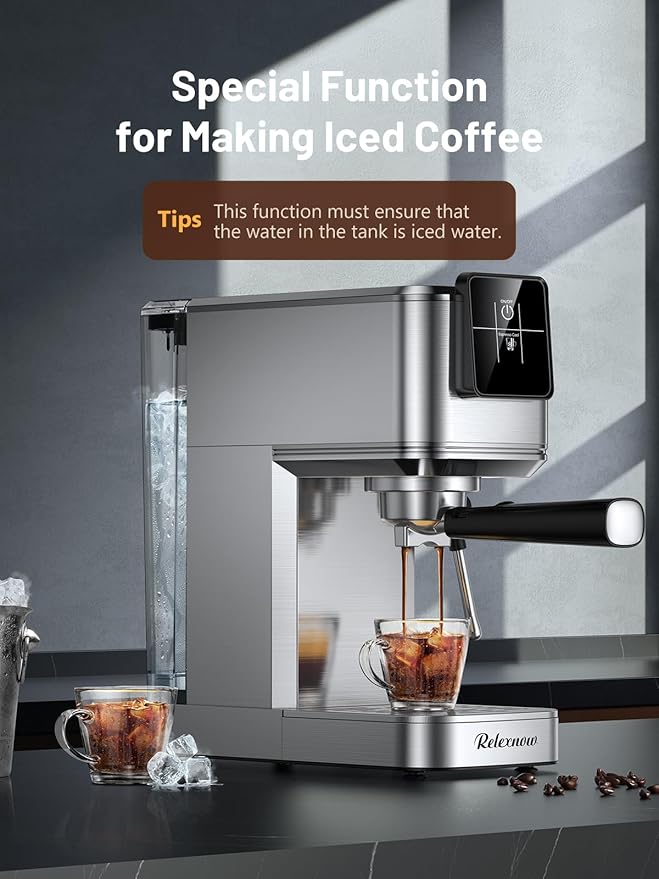 Espresso Machine, 20 Bar Professional Espresso Coffee Maker with Milk Frother Steam Wand, Hot & Iced Coffee Machine, Compact Stainless Steel Coffee Machine for Cappuccino,Latte,Cold Brew
