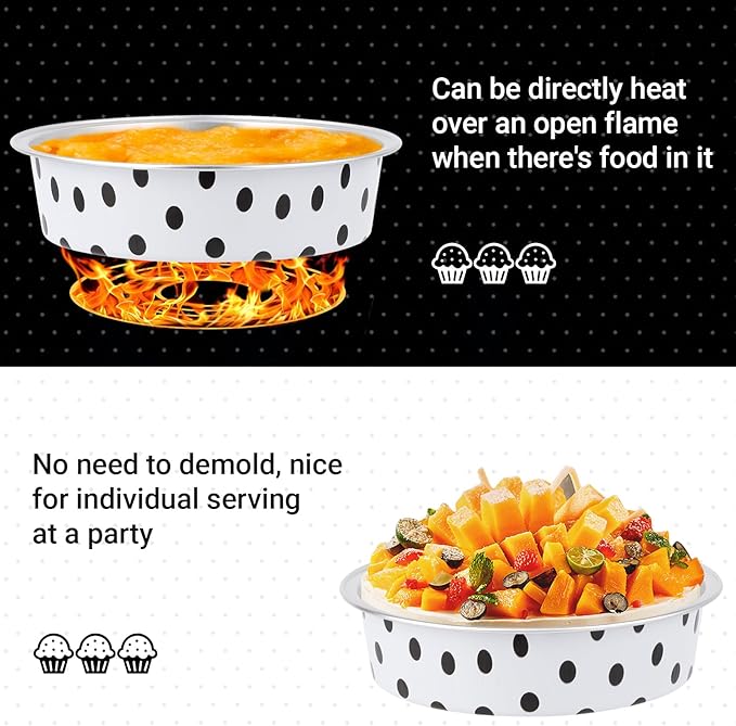 Beasea Aluminum Ramekins Disposable, 200 Pack 4" 7.3oz 215ml Baking Foil Cups Mini Ramekin Cup Cupcake Aluminum Baking Cups No Lids for Party - Black Dot in White