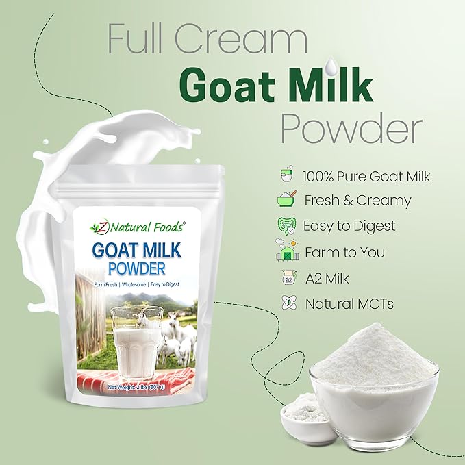Z Natural Foods Goat Milk Powder - Pure Netherlands Full Cream Milk, Powdered Goat Milk, Highly Nutritious, Easy Digestion - Whole Goats Milk for Adults for Smoothies, Cooking, Baking, 2 lbs