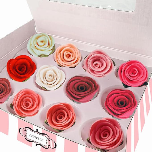 Confect Edible Flower | Edible Flower for cake decorations | Edible Flower Cupcake Toppers | Cupcakes & Doughnut Edible Toppers | Ombre-6| Flower- Vegan, Gluten-Free, Soy-Free, Dairy-Free, Palm Oil-Free -Pack of 12