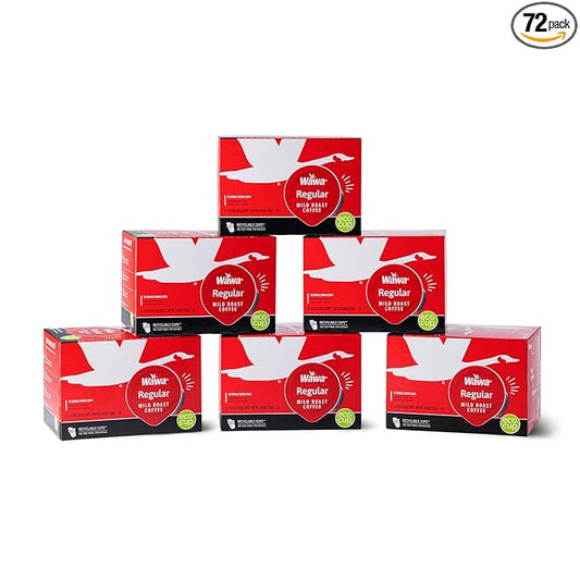 Wawa Mild Roast Single Cup Regular Coffee Pods, 72 Pods, 6 Boxes, Lightly Roasted, Nutty Smooth Balanced Blend, Single Serve, 100% More Responsibly Sourced from Rainforest Alliance Certified Farms