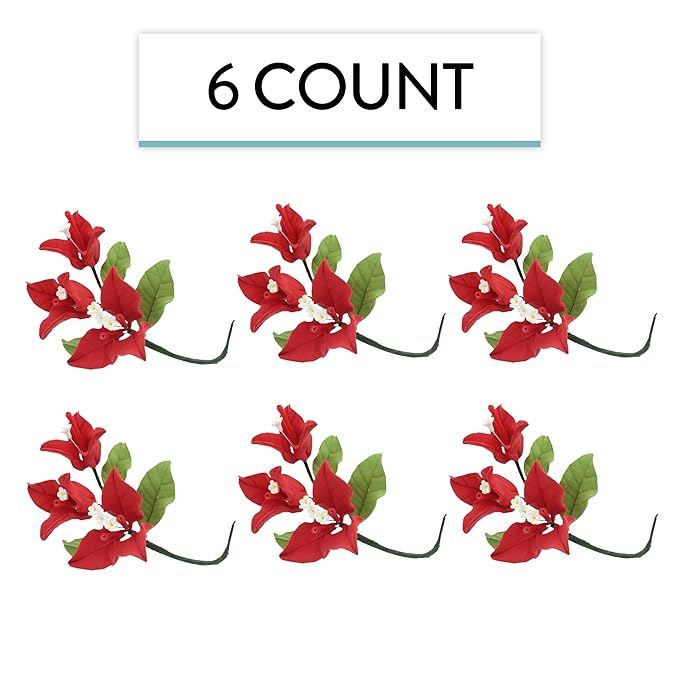 Global Sugar Art Exquisite Red Bougainvillea Sugar Cake Flowers, 6 Count by Chef Alan Tetreault (Red)