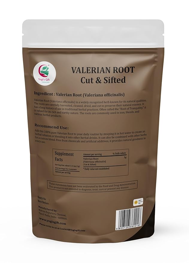 Valerian Root 1 LB, Cut & Sifted, 100% Natural & Pure, Ideal for Tea, Herbal Blends & Wellness Uses, Resealable Bag for Freshness - By Yogi?™s Gift®