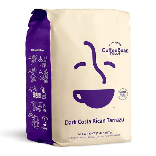 Coffee Bean Direct Dark Costa Rican Tarrazu, Whole Bean Coffee, Dark Roast, 5 Pound Bag (Pack of 1)