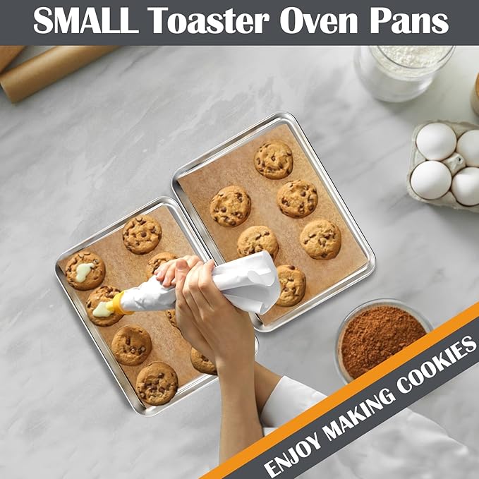 2Pcs Baking Sheet Pan Set, Joyfair Stainless Steel Cookie Sheets, Commercial Metal Pans Toaster Oven Tray Bakeware for Jelly Roll/Bread/Bacon, Heavy Gauge, Rust-free & Dishwasher Safe (9 Inch)