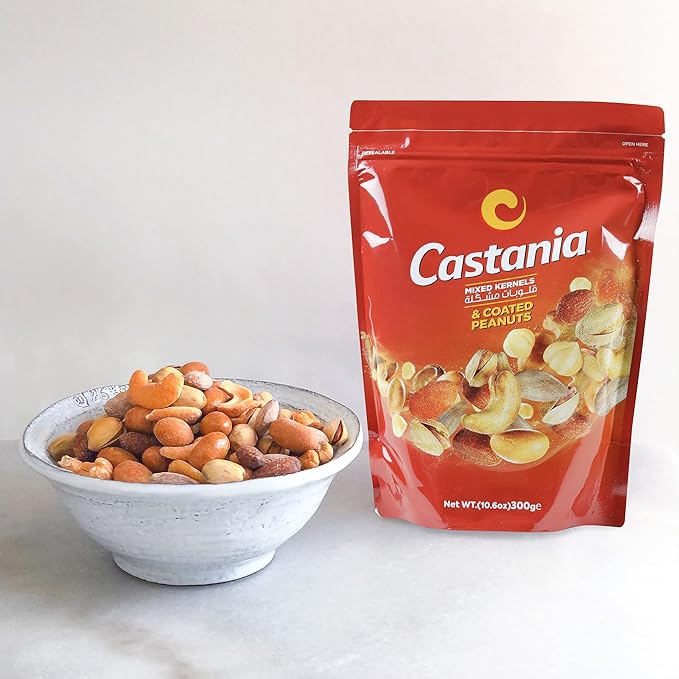 Castania BBQ Lebanese Nuts, Mixed Kernels with Roasted Kri Kri, Almonds, Pistachios, Hazelnuts, Cashews, Peanuts, and Lebanese Peanuts, 10.6oz (Pack of 4)