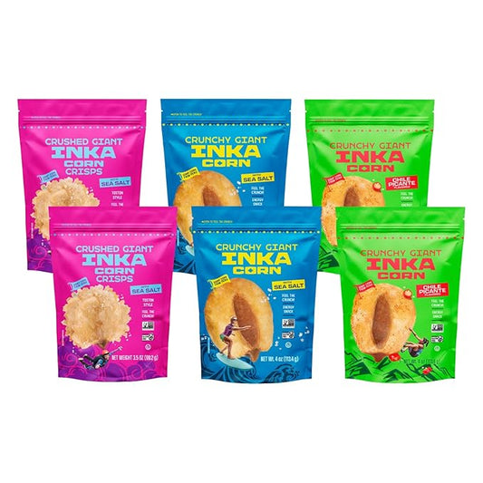 Inka Crops Corn Variety Pack (Original Crushed (3.5oz), Original Giant (4oz), Giant Chile Picante (4oz)) (2ea)