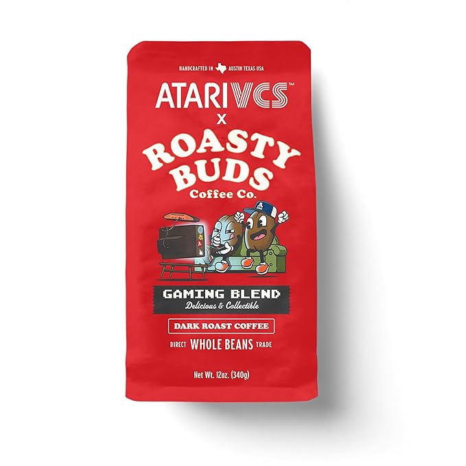 Atari VCS??Gaming Blend Dark Roast Whole Bean Coffee 12oz | Roasty Buds 100% Arabica Coffee From Colombia, Guatemala, Brazil | Gluten-Free, Non-GMO