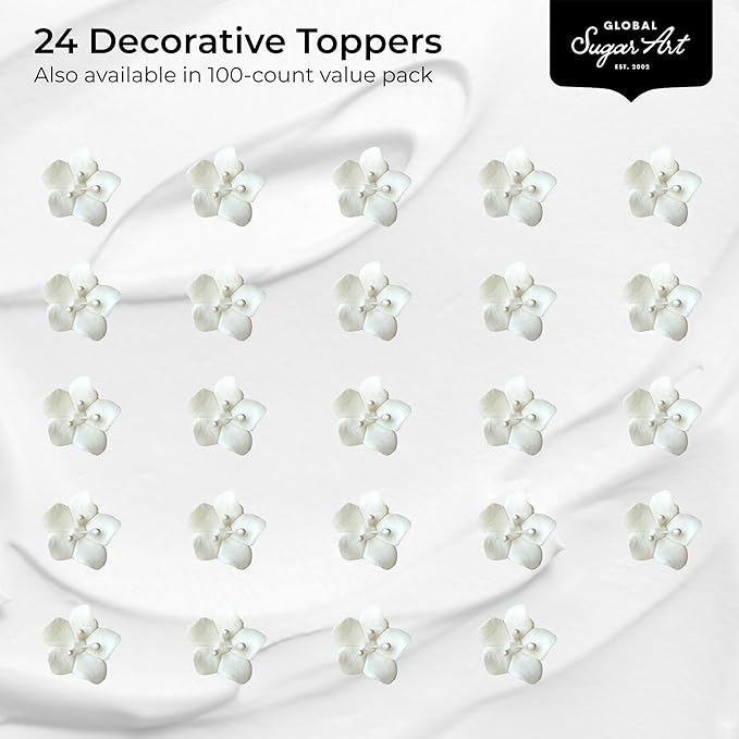 Global Sugar Art Blossom Sugar Wedding Cake Flowers White with Pearl Stamens, Unwired, 100 Count by Chef Alan Tetreault