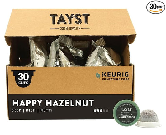 Tayst Coffee Pods, Happy Hazelnut Medium Roast, K Cups Compatible with Keurig Coffee Maker, Sustainable Single Serve, Pack of 30