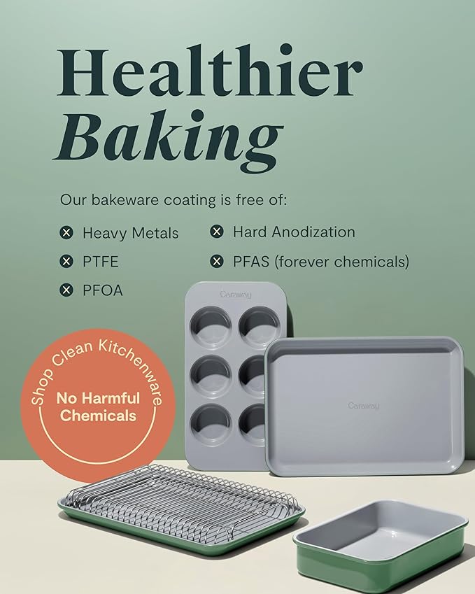 Caraway Nonstick 9??x 6.5??Small Rectangle Baking Pan ??Non-Toxic, PTFE & PFOA Free ??Aluminized Steel Core ??Deep Ceramic Baking Pan for Casseroles, Lasagna & More - Sage