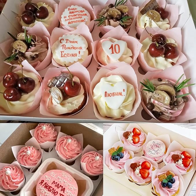 200 Pieces Tulip Cupcake Muffin Liners Greaseproof Paper Baking Cups Cupcake Wrappers for Birthday Wedding Party Baby Showers Catering Restaurants(Pink)
