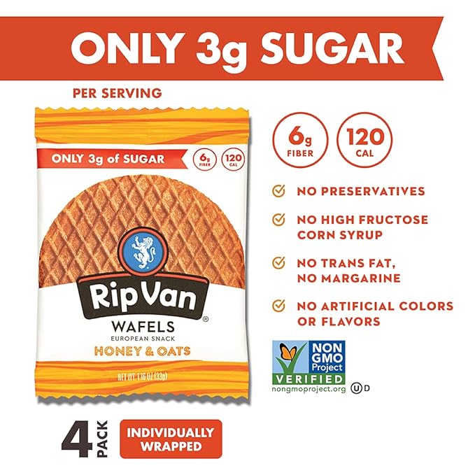 RIP VAN WAFELS Honey & Oats Wafel Cookies, 4.64 OZ