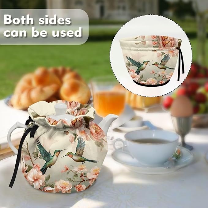 Hummingbird Tea Cozy for Teapot Insulated Rose Hibiscus Tea Pot Cozy for Keeping Warm for Gift Cup Cozy Home Kitchen Decorative