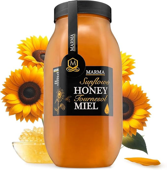HONIGMA® Marma Sunflower Honey | Authentic Raw Honey from Ukraine | 100% Pure, Unpasteurized & Fully Crystallized | 1000g/35.2oz | Naturally Solid Texture | Pack of 1