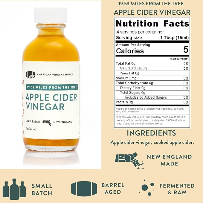 American Vinegar Works - Apple Cider Vinegar Sampler Pack - Includes Apple, Cranberry Apple, Hot Apple, Wild Blueberry, and Maple Cider Vinegars - Great for Gifts - 2oz Bottles - 5 Pack