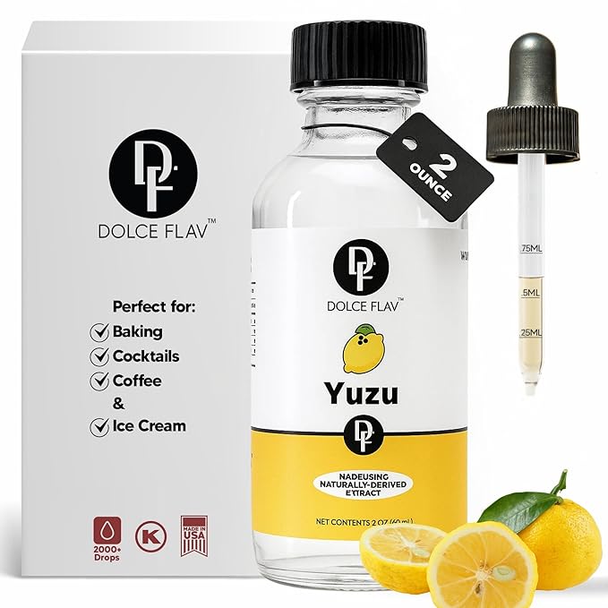 Dolce Flav Natural Yuzu Flavoring ??Bright, Citrusy Japanese Lemon-Grapefruit Taste | 2 oz Extract for Baking, Beverages & Desserts | Graduated Dropper Included | Water-Soluble & Kosher | Made in USA