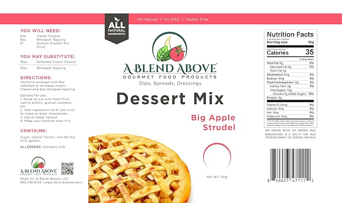 A Blend Above Big Apple Strudel No-Bake Dessert Mix, 3 Pack, No-Bake Cheesecake, Fruit Dip, Dessert Mix, Bagel Topping, Frosting, Cheesecake Filling, Quick and Easy to Make, Makes 16 Ounces, Cream
