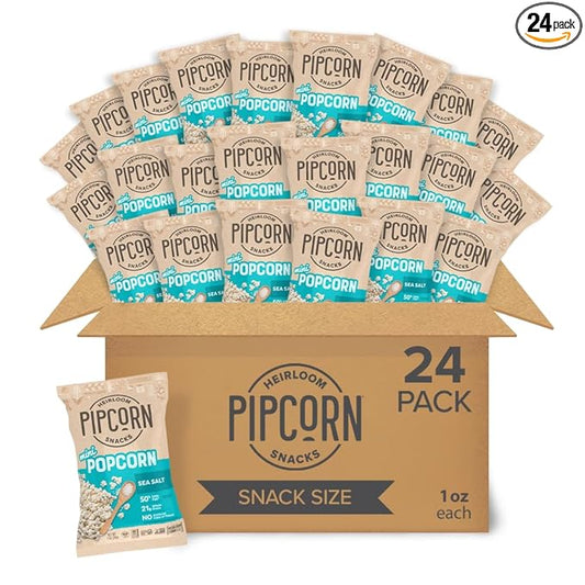 Mini Heirloom Popcorn by Pipcorn - Sea Salt,1oz 24pk - Healthy Snacks, Gluten Free Snacks, Snack Packs, Heirloom Corn, Salty Snacks