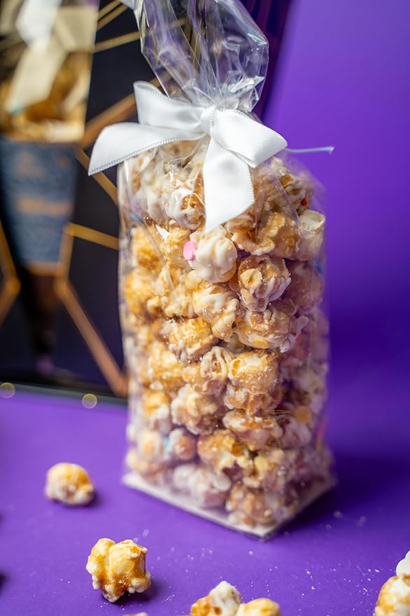 Luxe Bubble Box with Caramel White Chocolate Popcorn by Send A Cake, Ready to Gift, No Assembly Required - Happy Birthday Surprise - Unique Birthday Gift for Women, Men, Sister, Mom, Dad, Best Friend