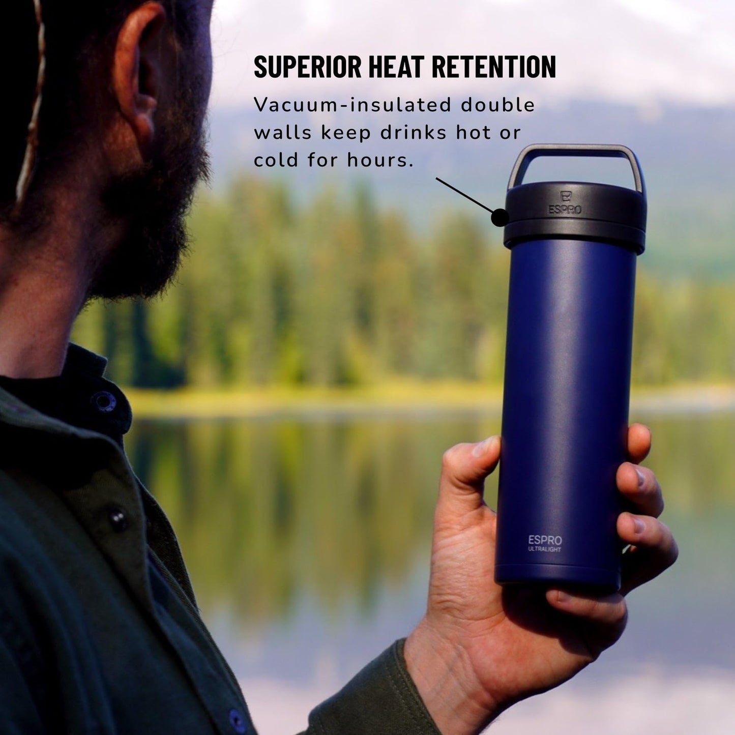 ESPRO Go P0 Ultralight French Press Coffee Maker for Travel, Vacuum Insulated Stainless Steel, 16